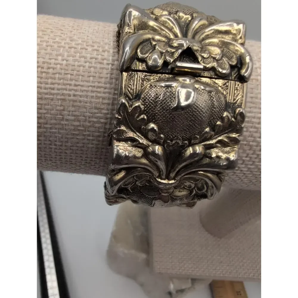 Vintage Whiting & Davis Heavy Baroque Repousse Hinged Cuff Bracelet